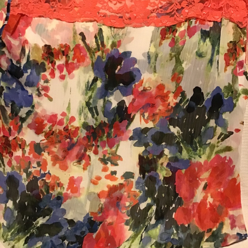 Womens Plus Floral Top Coral Lace Accent At Top